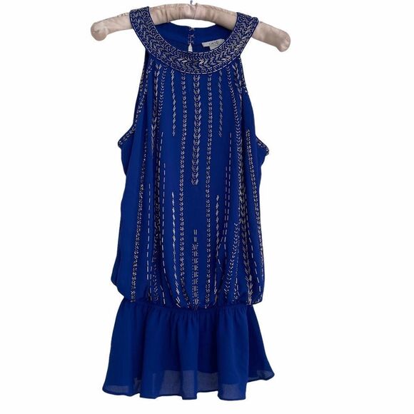 Cache Silver Beaded Royal Blue Sleeveless Top S - Picture 1 of 8